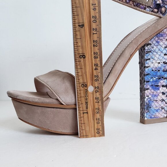 New VINCE CAMUTO Leather Suede Platform Sandal Ankle Strap Snakeskin Pumps Heels - Picture 6 of 10